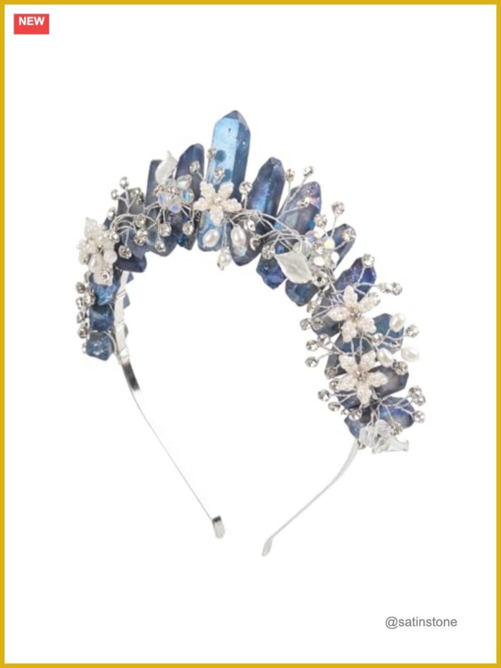 Raw Crystal Pearl Flower Headband Rhinestone Bridal Tiara Crown for Wedding